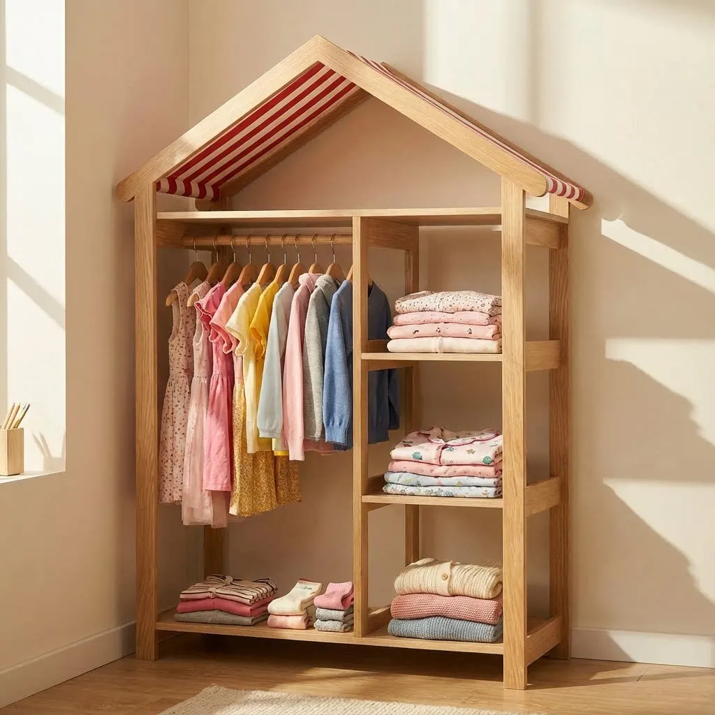 Children's beech coat rack floor-to-ceiling bedroom household hanger small house baby clothes storage rack rack