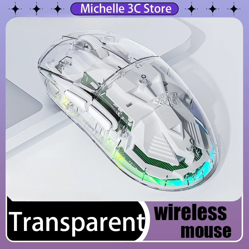 

Fully Transparent Wireless Mouse Esports Gaming Three Mode High Appearance Level Wired Bluetooth Office Gaming Mouse 10000DPI