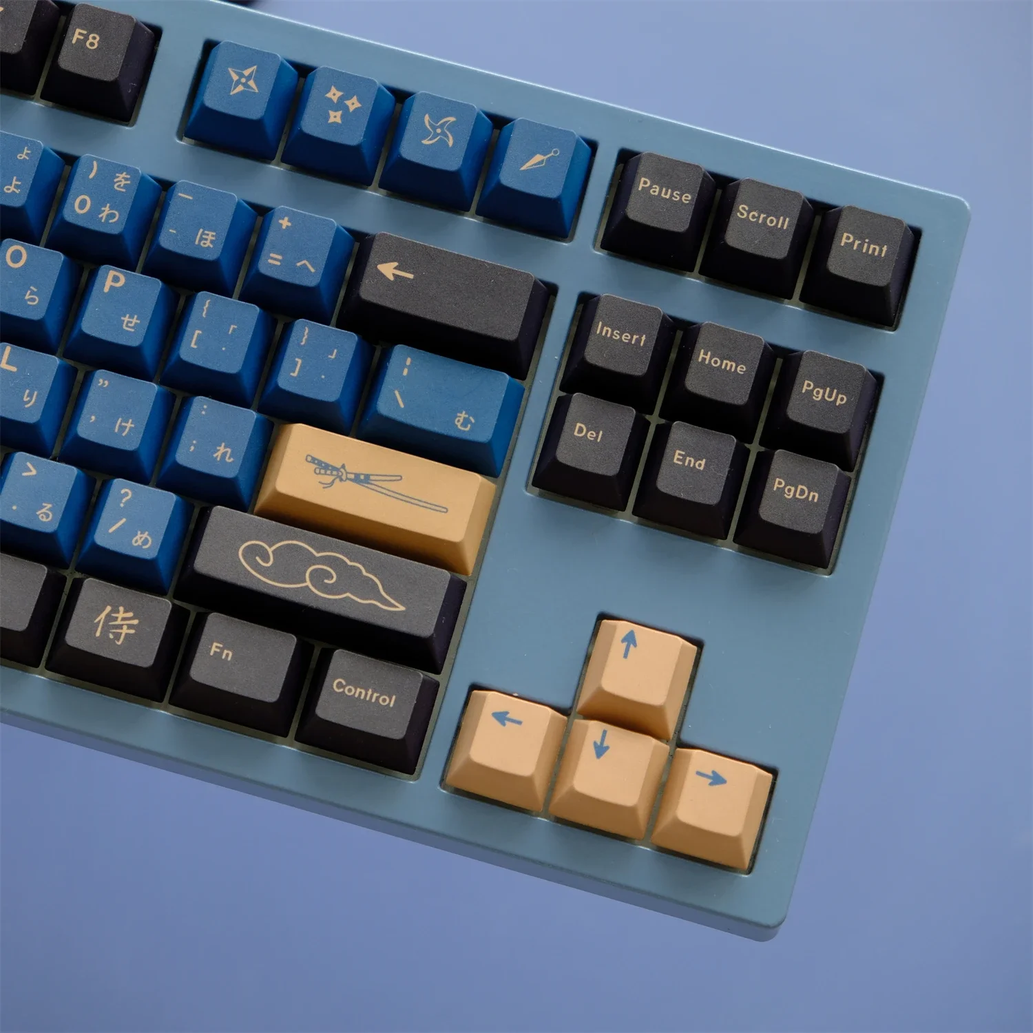 Imagem -02 - Kbcaps-gmk Samurai Azul Cereja Perfil Dye Sublimação Keycaps Teclado mx Switch Gaming Mecânica 129 Chaves Material Pbt