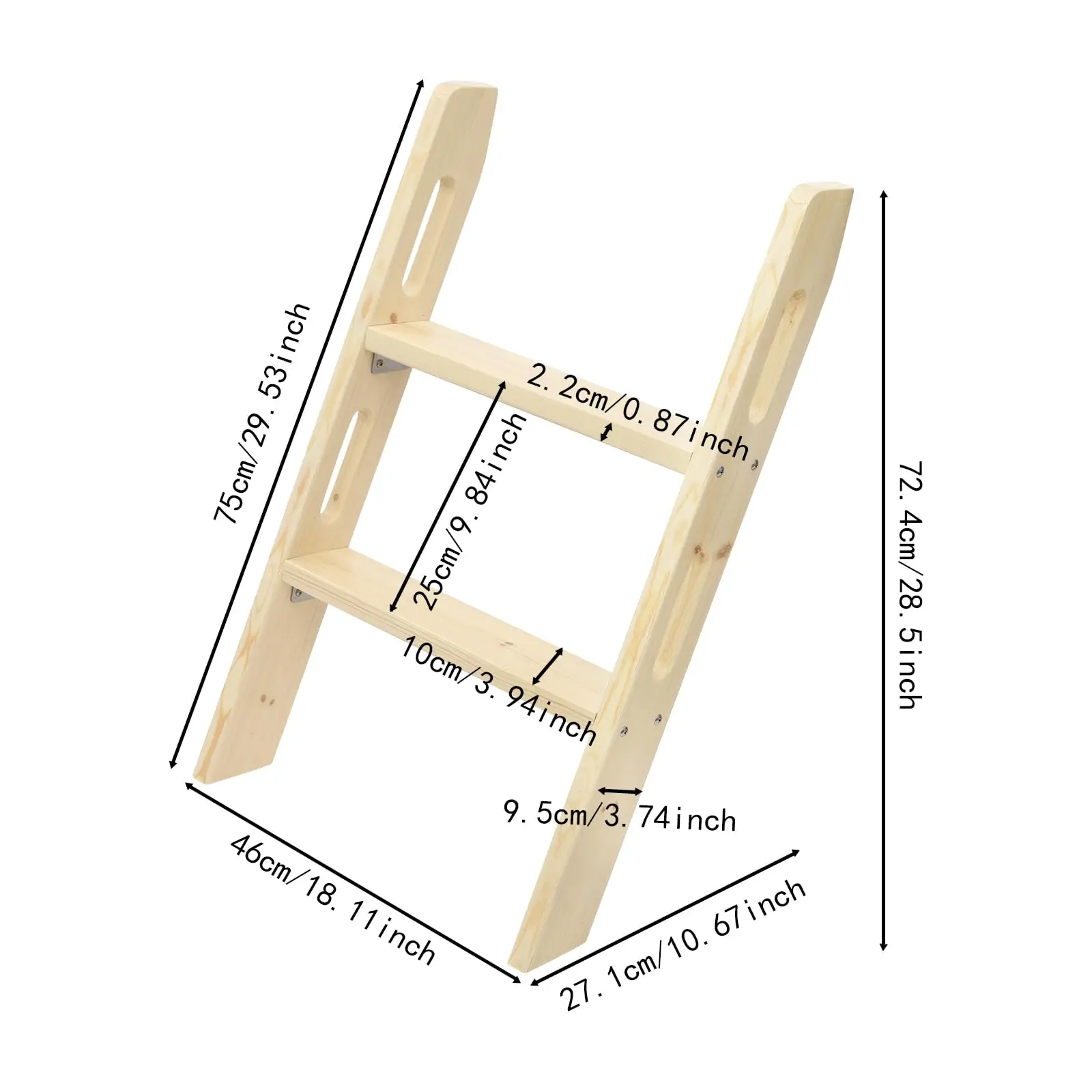 Solid Wood Bed Ladder, 30in Universal Smooth Edges Space-Saving Step Ladder W/Corner Connectors, Non Slip Long Climb Ladde for I