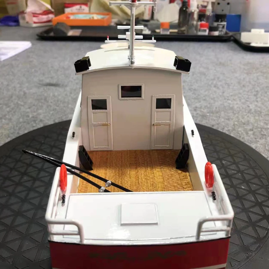 Barco rc 1/32 de 46cm, motor único, controle remoto, barco de pesca, resina, peça única, kit de modelo de barco rc, brinquedo adulto