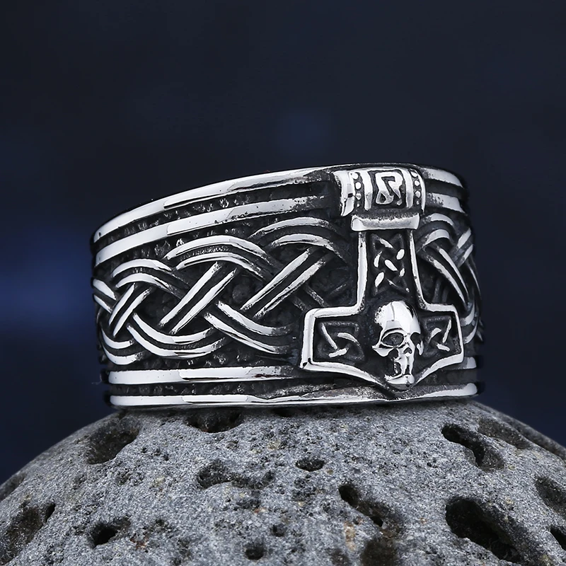 2024 New 316L Stainless Steel Vintage Viking Thor Ring With Skull For Man Trend Charm Party Jewelry Boyfriend&Teens Gift view 4