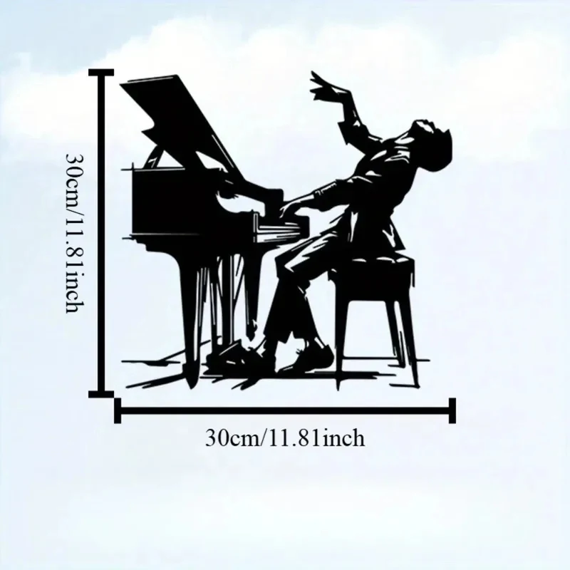 Vintage Jazz Piano Metal Wall Art - Weather-Resistant Musician Sculpture for Indoor/Outdoor Decor, Dynamic Instrument Decor 1PC