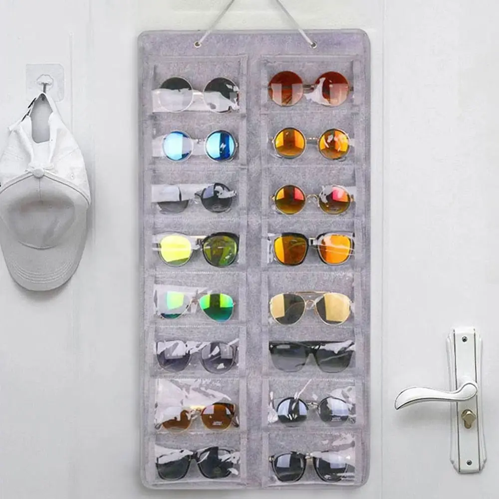 16 Slots Sunglasses Storage Hanging Bag Visible Dust Proof Felt Eyeglasses Stand Foldable Save Space Sunglasses Storage Holder
