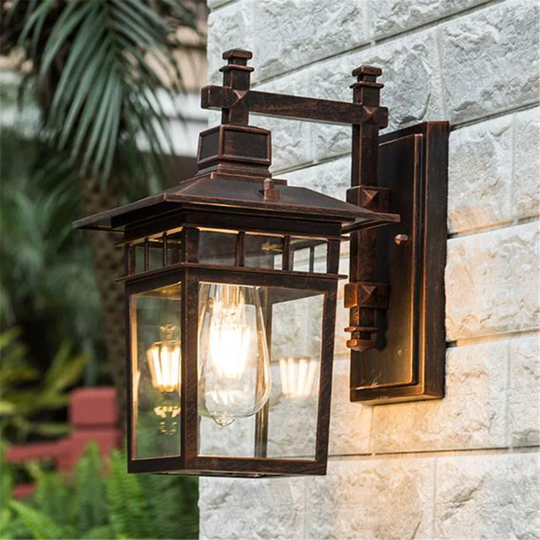 Vintage Art decoration Outdoor Porch Lights,Aluminum + Glass Lampshade Waterproof E27 Wall Lamp,Red Bronze Black Balcony Sconces