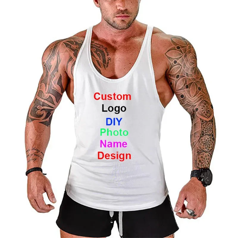 DIY Logo Bodybuilding Stringer Tank Top Photo Name Design Summer Fitness Mens Gym Clothing Customized Cotton Sleeveless Shirt