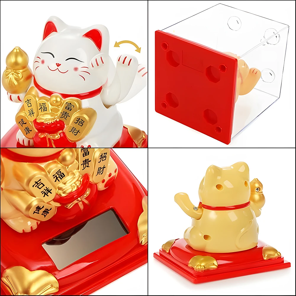 قطة محظوظة مموجة تعمل بالطاقة الشمسية، زخرفة لطيفة وساحرة، زخرفة لطيفة ومتينة وصديقة للبيئة