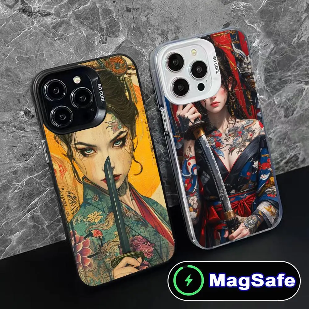 

Чехол для мобильного телефона в стиле ретро с татуировкой для девочек для iPhone 17, 16, 15, 14, 13, 12, 11 Air Pro Max Plus, полупрозрачный цветной чехол MagSafe