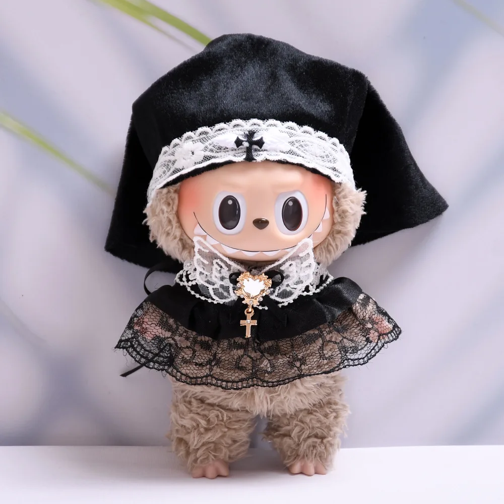 인형 옷 15-17cm V1 V2 V3 Labubu 플러시 아이돌 인형 수녀 유니폼 Headscarf 목도리 2 개/갑 DIY 의류 장식 팬 선물