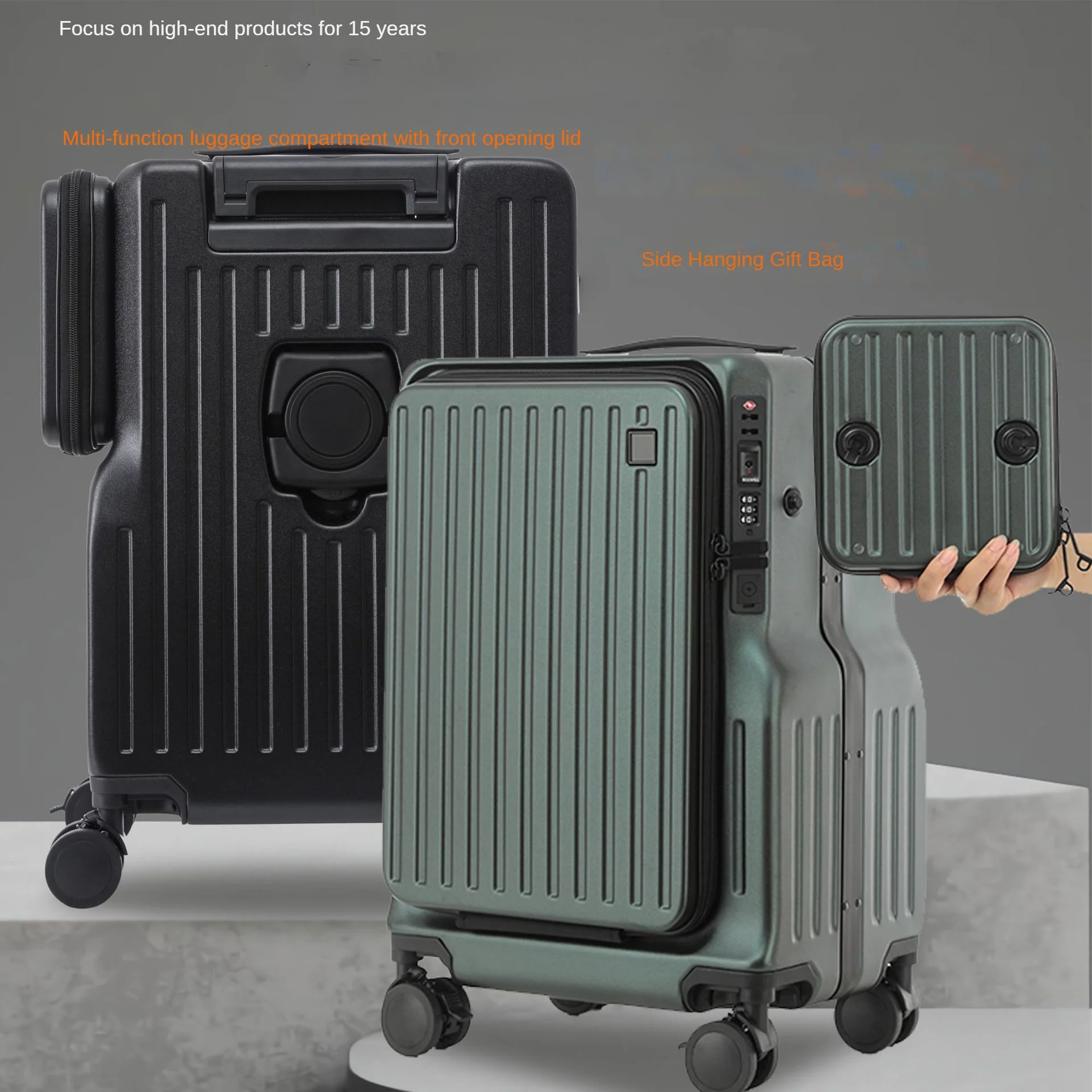 

DOIAESKV double-opening suitcase front open cover 20-inch boarding case anti-drop zipper case multi-functional trolley case