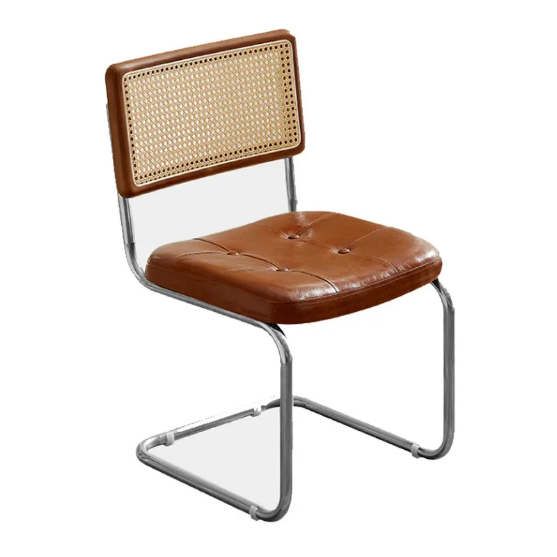 

#Vintage Retro Rattan Woven Dining Chair Soft Cushion Trendy Iron Art Backrest Solid Wood Leisure Chair for Home Desk Apartment