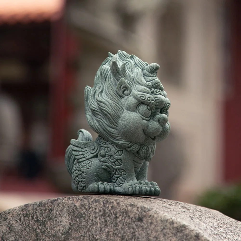 Chinese Style Rui Beast Lucky Kirin Statuette Green Stone Home Feng Shui Decoration Tea Pet Fish Tank Landscape Ornaments
