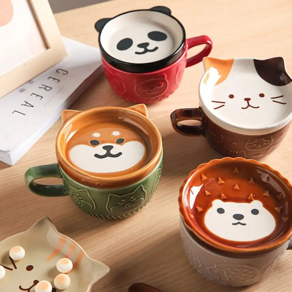 

Cartoon Ceramic Cat Mug With Lid Breakfast Strawberry Milk Tea Cup Shiba Lnu Espresso Coffee Cups Personality Gift Tumbler Cup