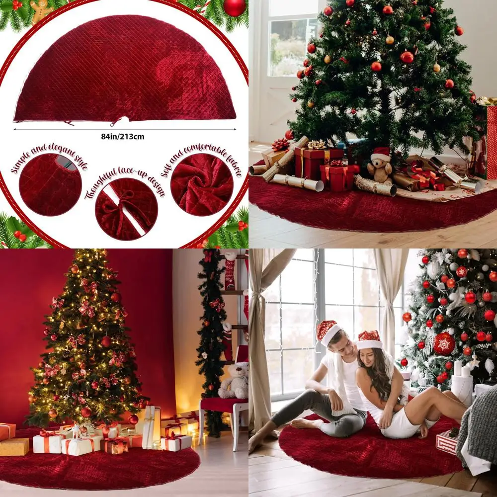 

Роскошная 84-бордовая бархатная юбка в виде рождественской елки со стеганым краем для деревьев 12 футов