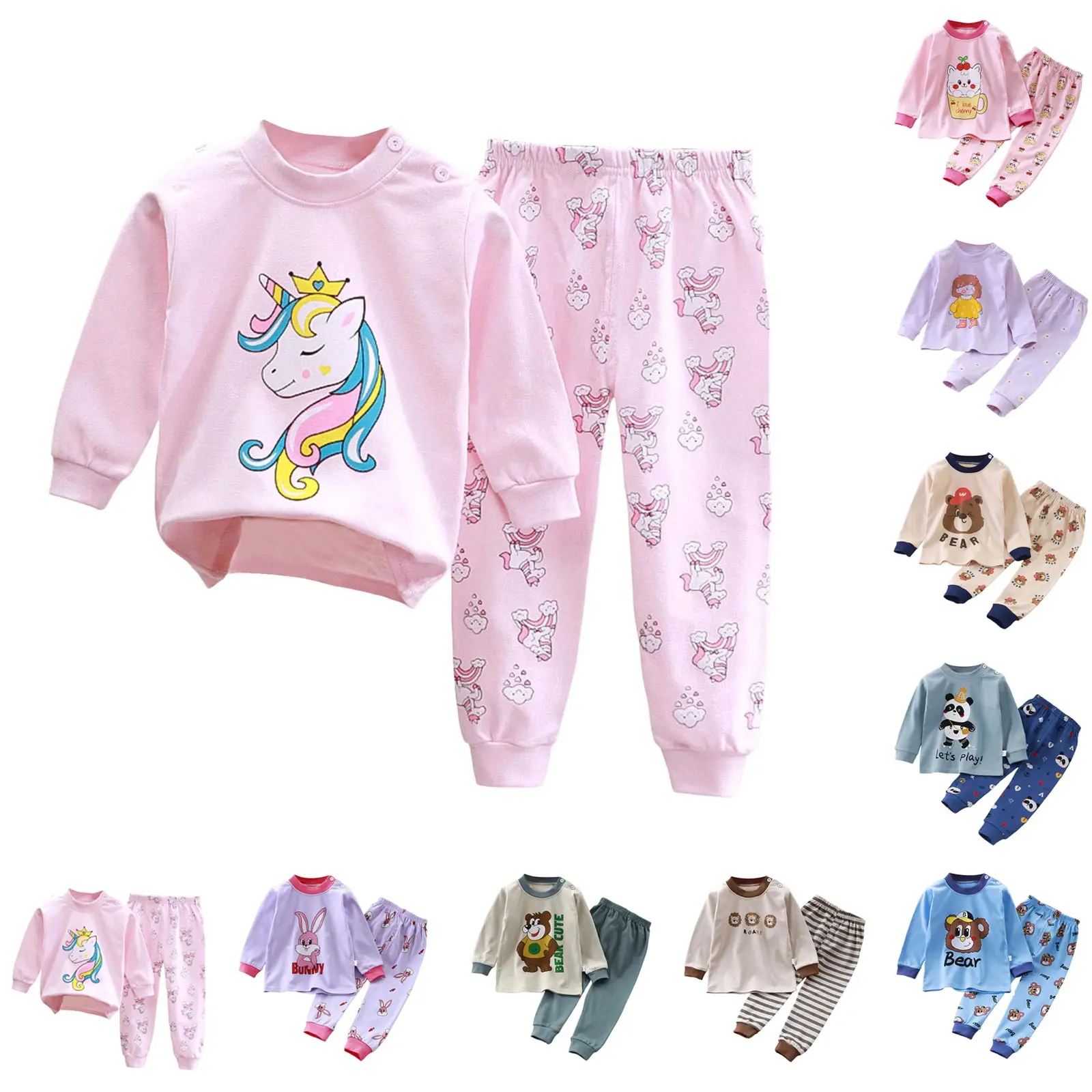 

Kids Cotton Outfit Set Boys Girls Autumn Long Sleeve Cute Cartoon Printed Warm Homewear Two Piece Set Soft Comfortable Sleepwear