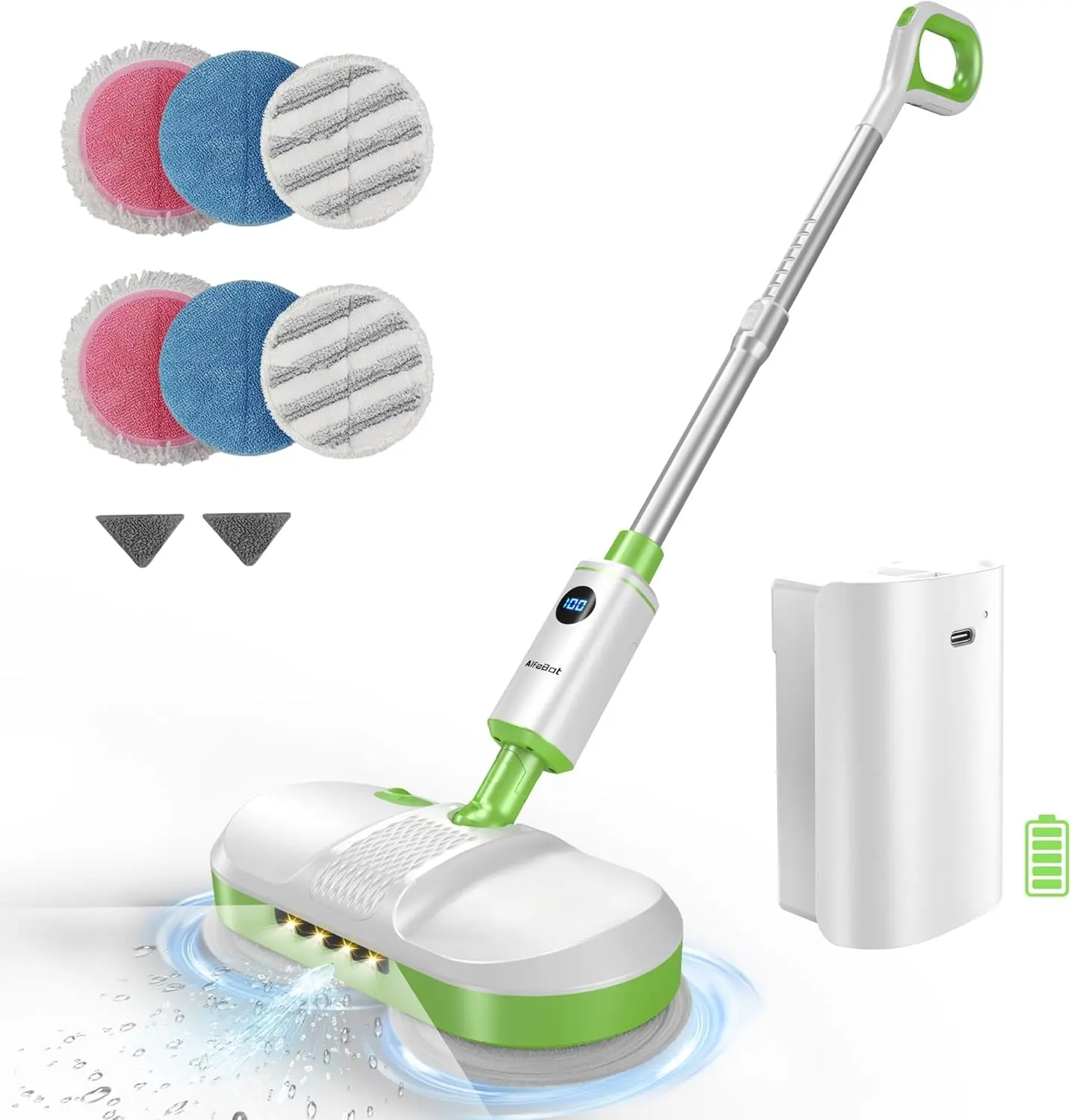 Cordless Electric Mop for Floor Cleaning, Dual Spin Mop with LED Headlight/Water Spray/Self-Propelled,Clean up