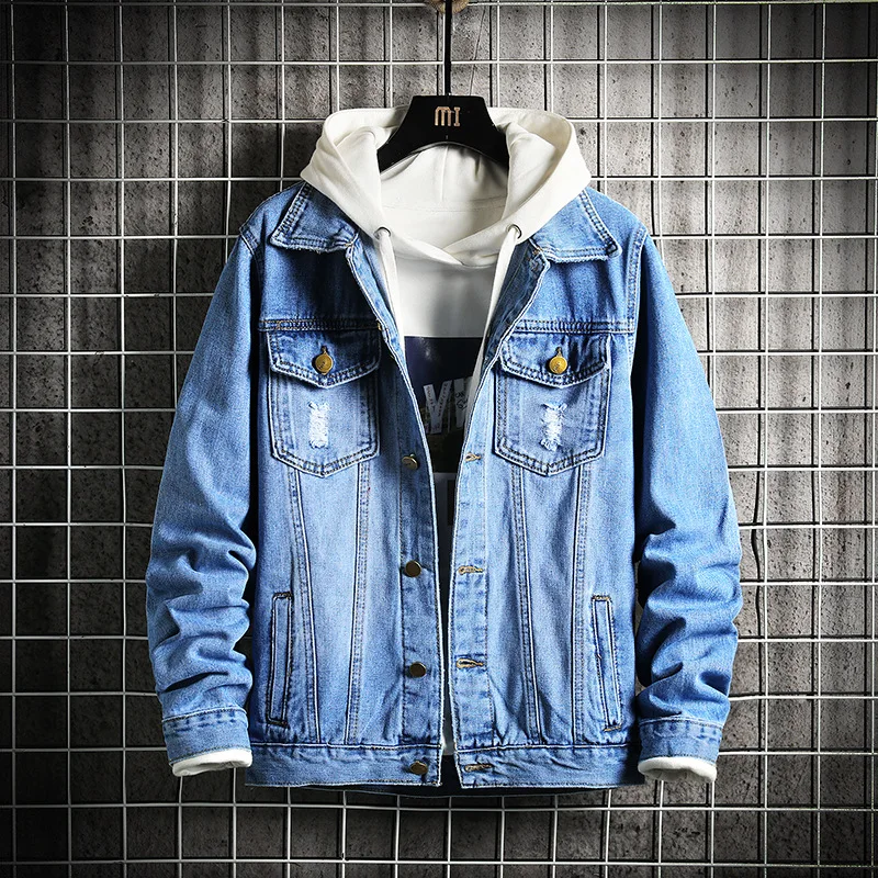 

2024 Men's Autumn Denim Jacket Youth Slim-Fit Ripped Denim Jacket