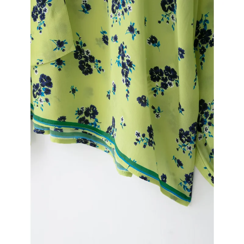2026 Herbst Neue Damenbluse Vintage Blumendruck Schleifenknoten am Hals Lange Puffärmel Kontrastrand Lose Blusen Alltags- und Büro-Oberteile – Detail 10