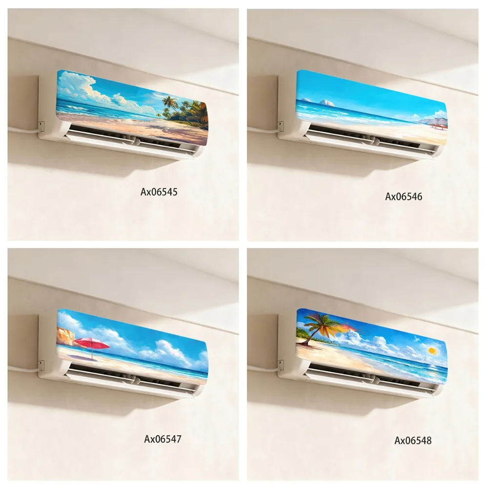 Waterproof Removable Tropical Beach Lounge Chair Parasol Ocean View Air Conditioner Sticker For Home Indoor AC Wall Art Decor