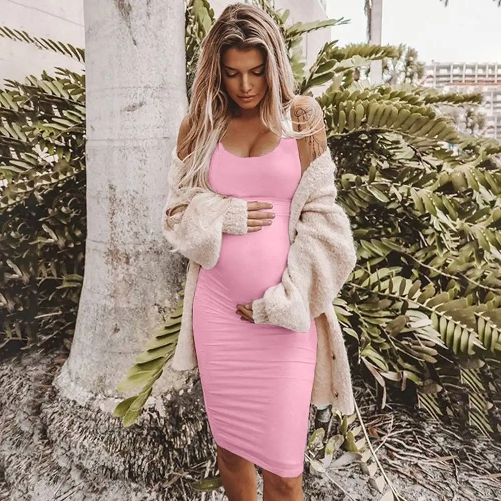 Women Casual Maternity Slip Dress Summer Sexy Solid Color Round Neck Sleeveless Maternity Dress Ladies Nursing Dresses Sun Beach