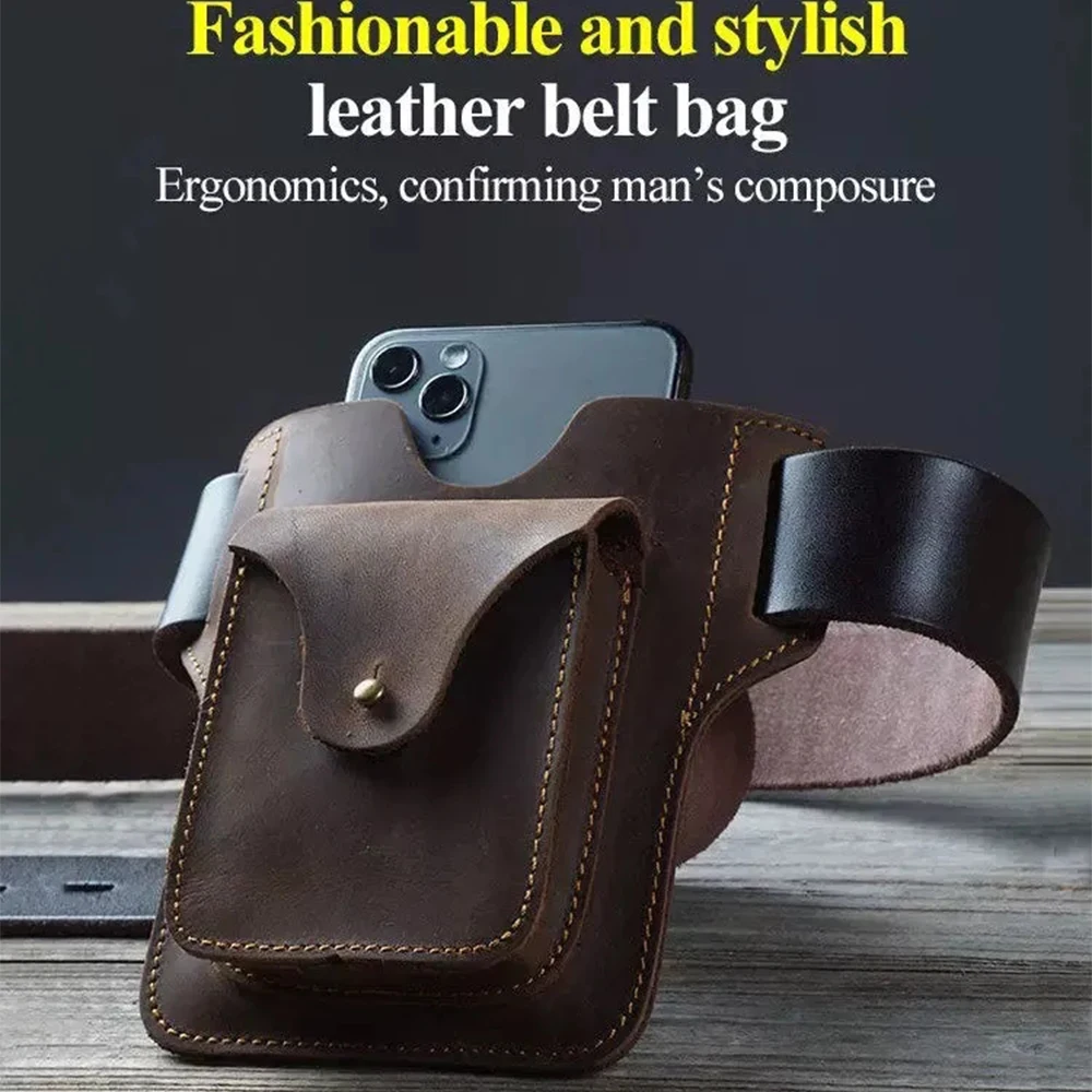 Fashion Multifunction PU Leather Waist Bag Casual Brown Mobile Phone Purse Pocket Mens Outdoor Travel Sports Belt Pouch Case