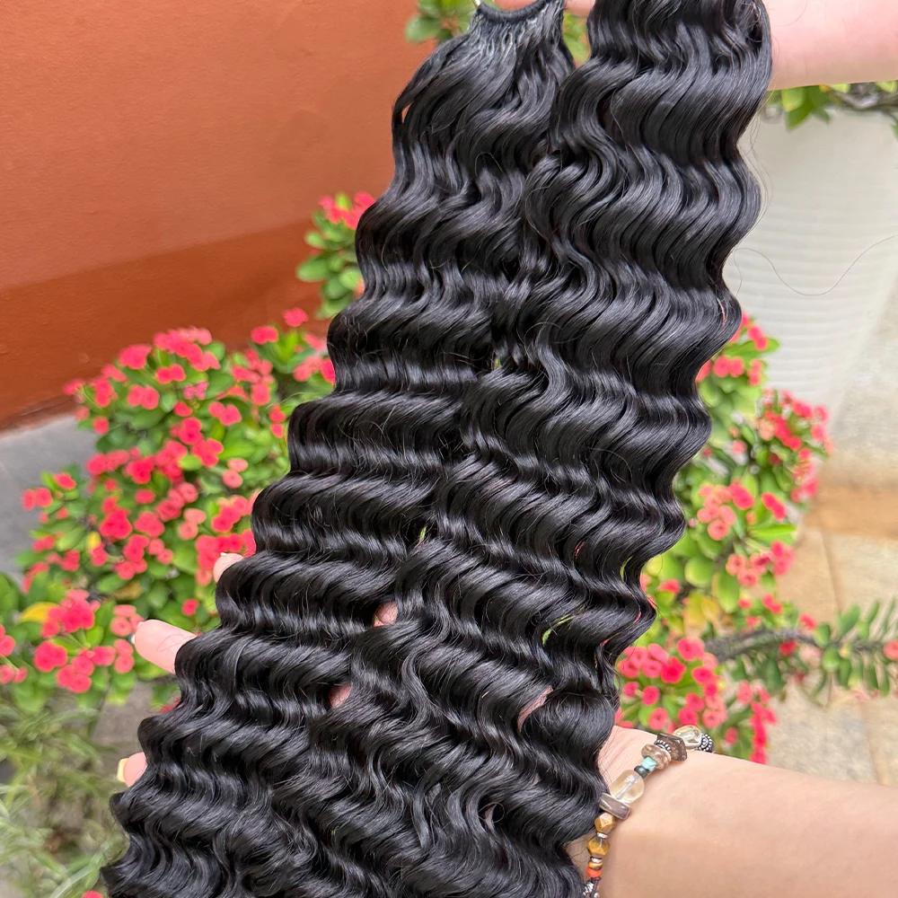 موجة عميقة ريشة الكروشيه الشعر عميق مجعد الشعر للمرأة قبل فصل 100 جرام/حزمة Knotless الكروشيه شعر مستعار بشري #3