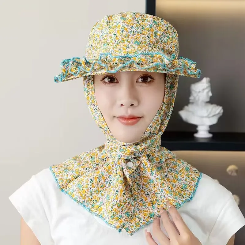 anti-sun hat women's spring and summer tea picking hat sun hat outdoor work shading fishing neck cycling face covering lace