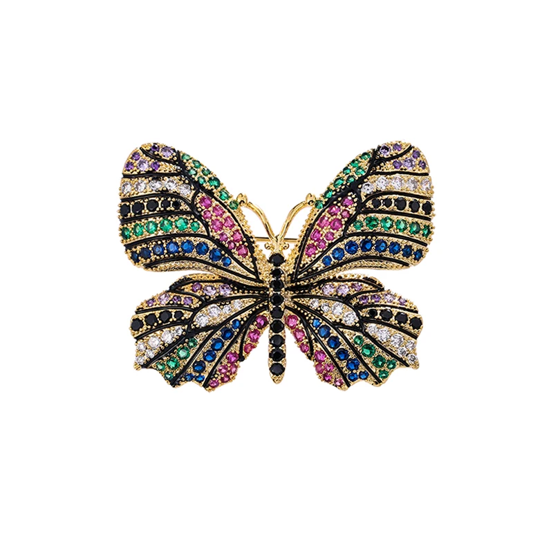 Baiduqiandu Women Cubic Zirconia Butterfly Brooches With Clear Black Vein Lines Colorful/Gold/White 3-color Fine Brooches Pins