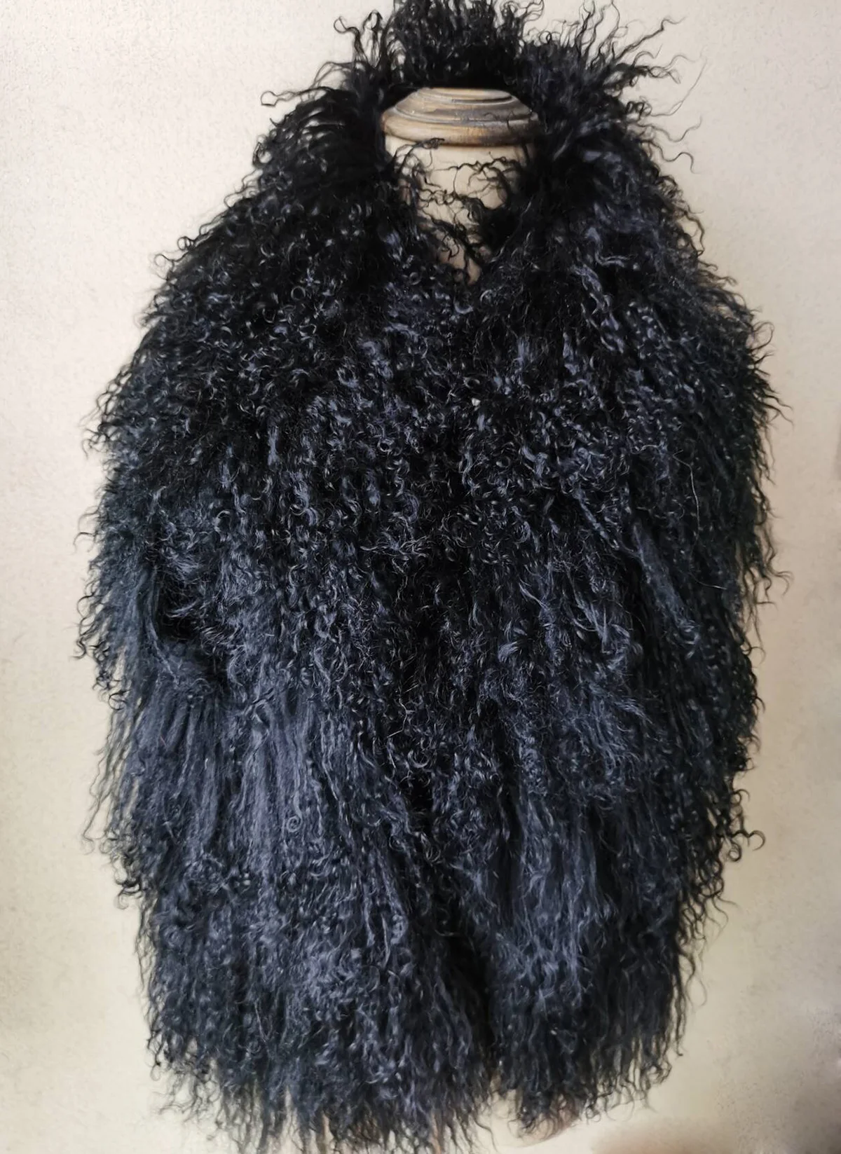 

Real Mongolian Lamb Fur long Scarf Double Sides Winter Warm Shawl Wraps BLACK