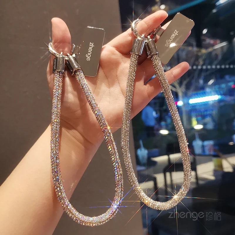 

Short Red Label Full Diamond Thick Phone Hanging Strap Bracelet Metal Clip Phone Case Universal Handheld Wrist Pendant Chain