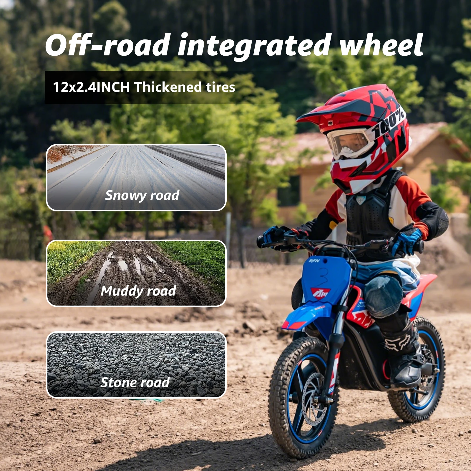 Motocykl elektryczny dla dzieci RFN Warrior Kids E250, 36V 400W, terenowy, z 3 biegami, zasięg 18 km, dla dzieci w wieku 3-6 lat.