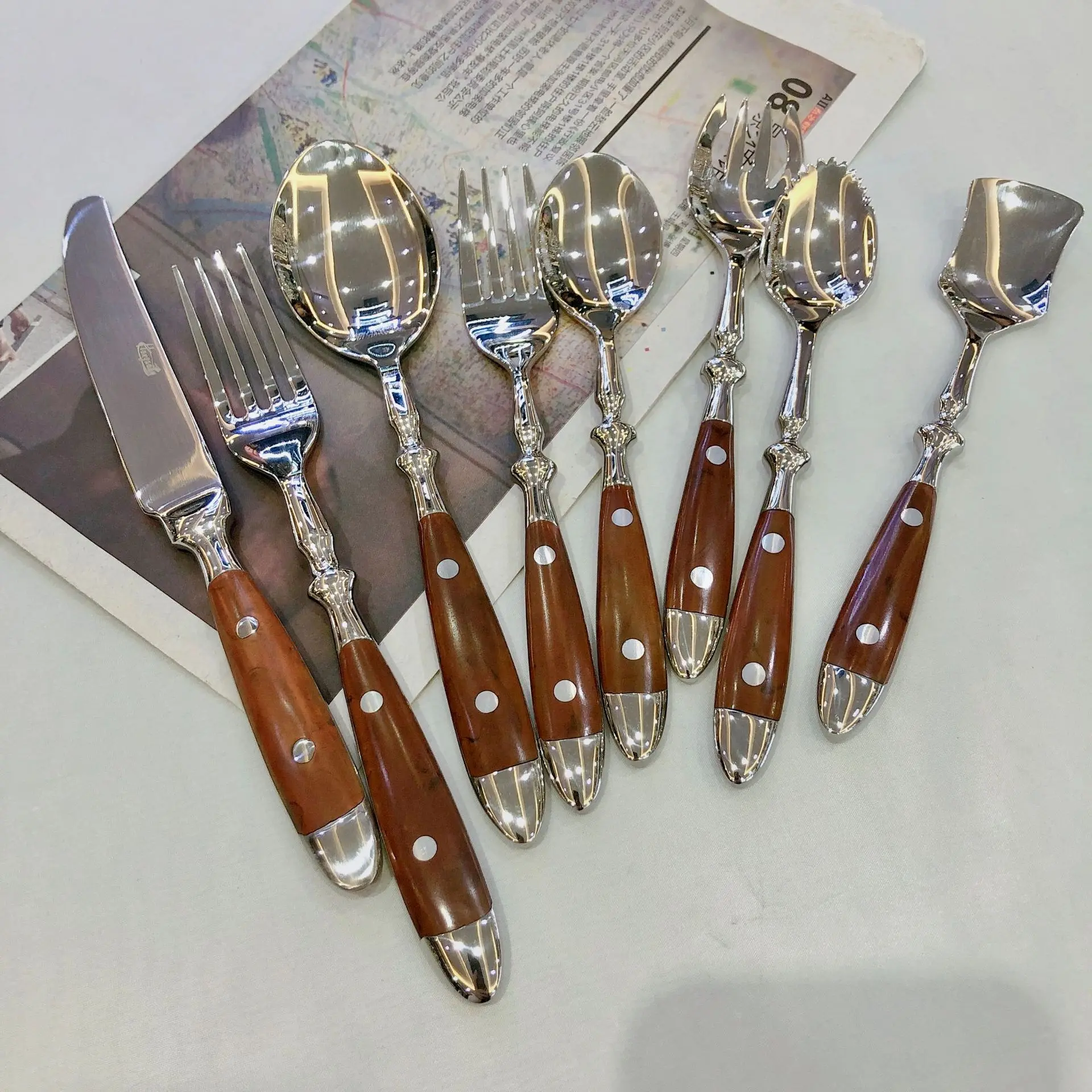 

Stainless Steel Western Tableware Set Knife, Fork, Spoon Wooden Handle Knife, Fork, Spoon Stainless Steel Knife, Fork, Spoon