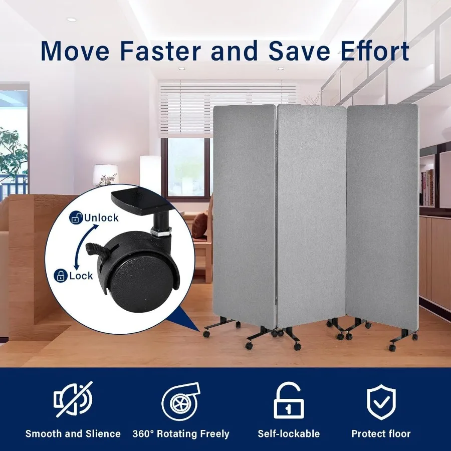 72 × 66 أقسام مكتبية 3 لوحات فواصل مقاومة للصوت لمقسم غرفة المكتب لوحة الخصوصية مع عجلات تيم محمول