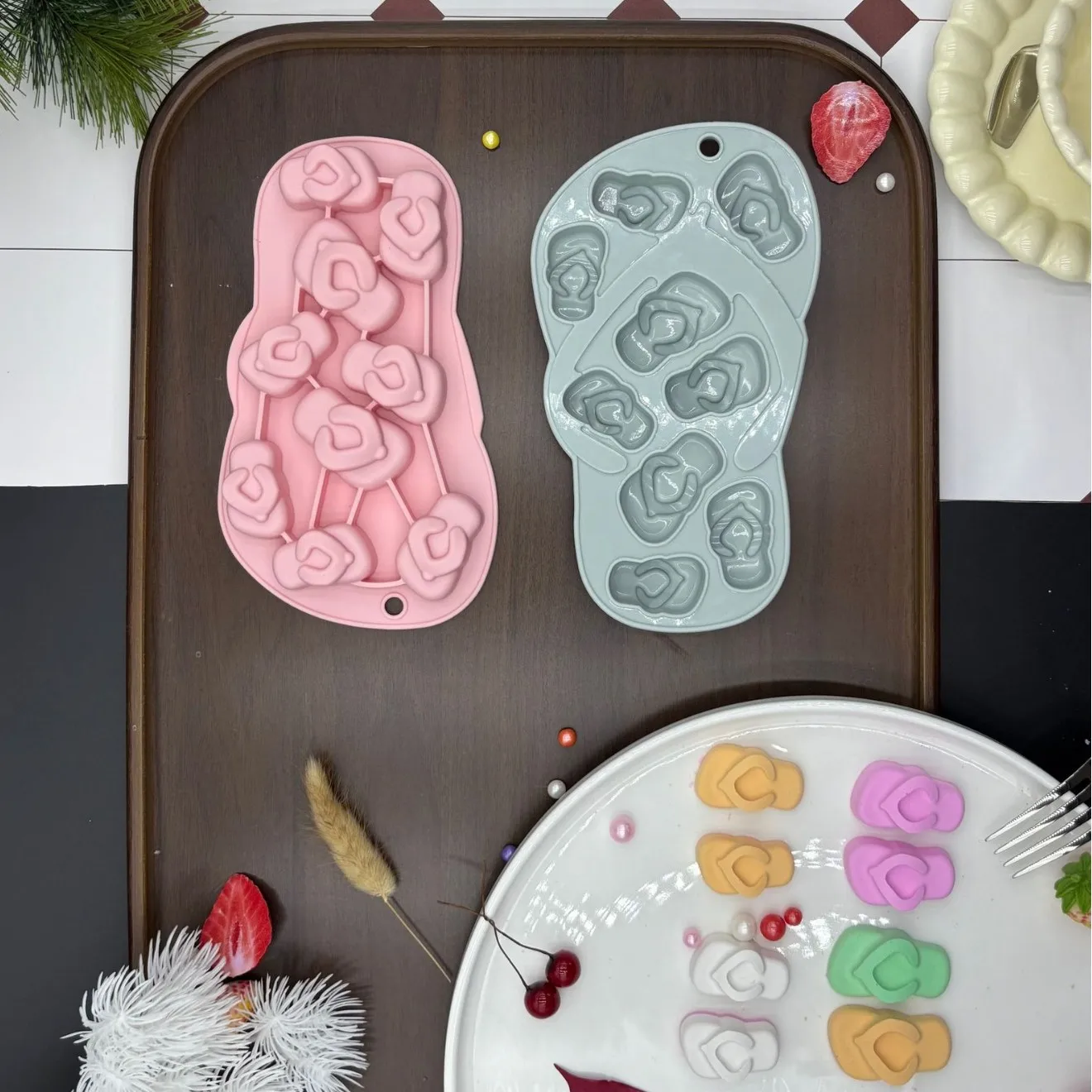 

9-hole Food Grade Silicone Slippers Cheese Stick Mold Fondant Candy Chocolate Mould Baking Tools Cake Decoration Accessories