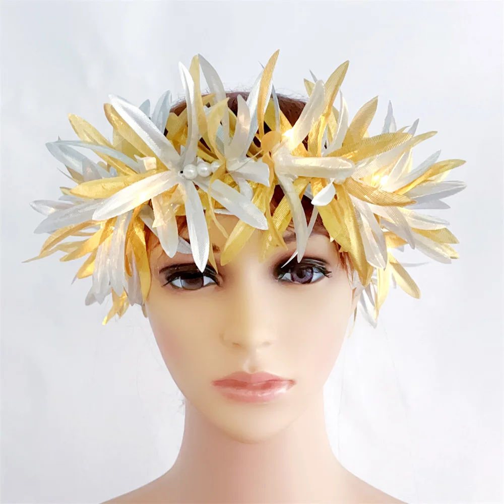 Spide Lily With Pearls Haku Lei Christmas LED Floral Head Crown for Wedding Festival Party Hawaiian Headband Glow Flower Crown