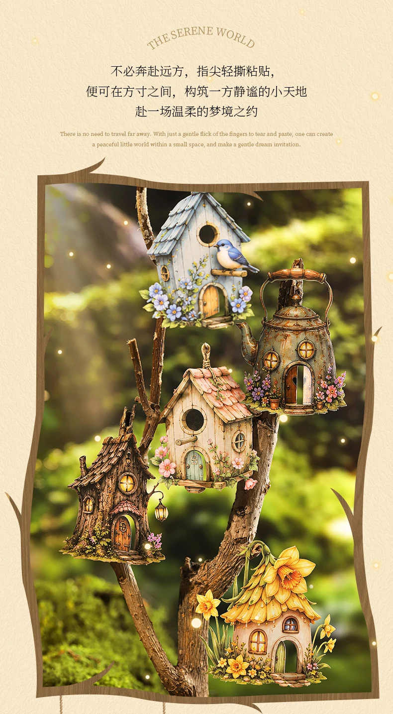 Journal GO 10pcs Fairy Tale Forest House Stickers, Vintage Mushroom Teapot Cottage Decal for Scrapbooking Journaling & Craft DIY