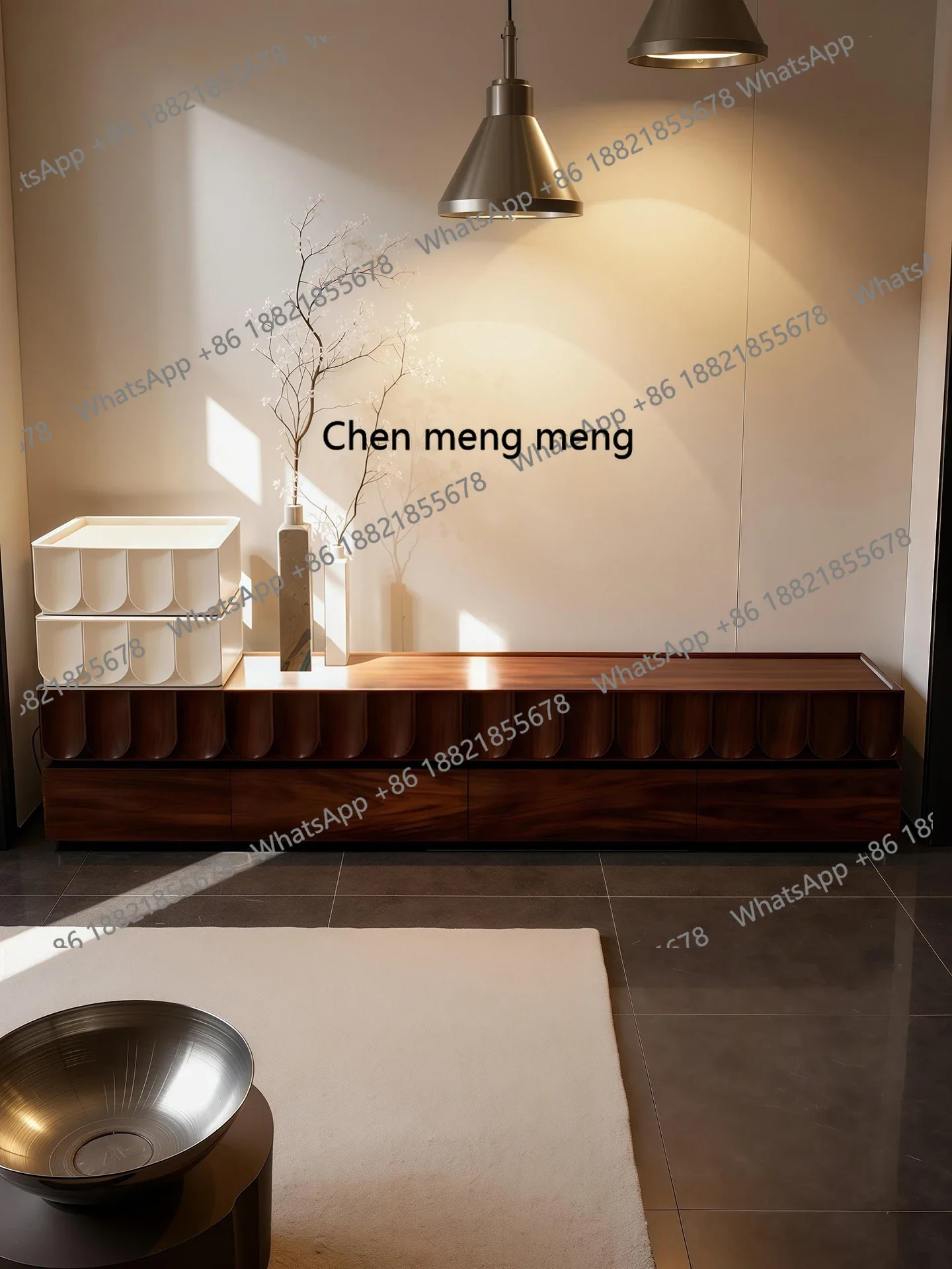 Medieval TV cabinet, living room storage locker, integrated floor solid wood household small apartment floor cabinet