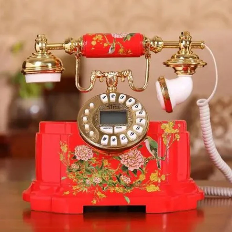 European Style Wired Telephone Antique Fashion Home Landline Fixed Retro Phone White/Red