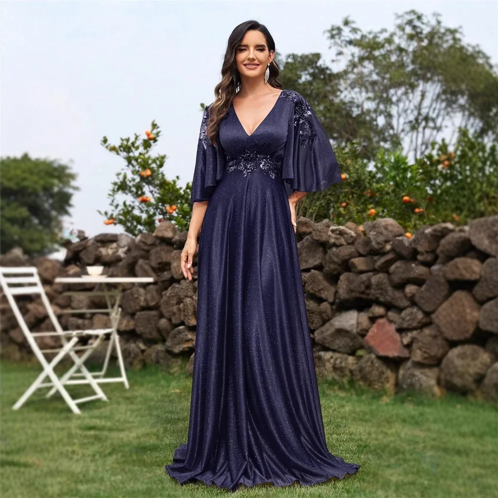 

Новое синее шифоновое платье Long Sve Slim Fit с разрезом и хвостом, вечернее платье с низкой талией, слинг Sle Par Dr, китайское производство