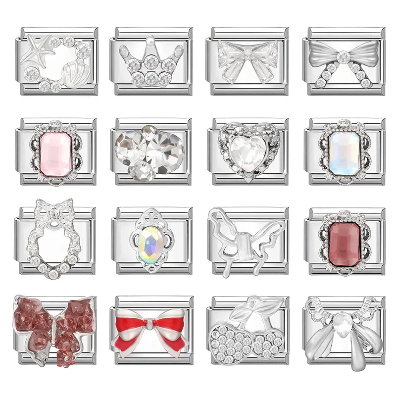 الزركون القلب القوس الكرز الصليب ستار القمر اللؤلؤ الصلب اللون الإيطالية سحر الروابط صالح 9 مللي متر الفولاذ المقاوم للصدأ سوار النساء DIY بها بنفسك صنع #4