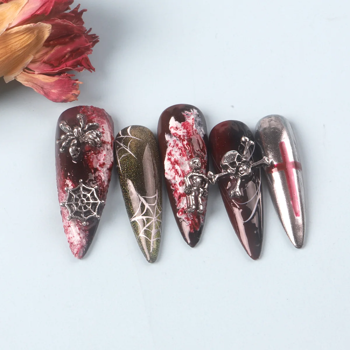 TSZS New 3D Vintage Halloween Charms for Nail 50pcs/bag Silver Cross Pumpkin Bat Gothic Retro Nail Art Charms