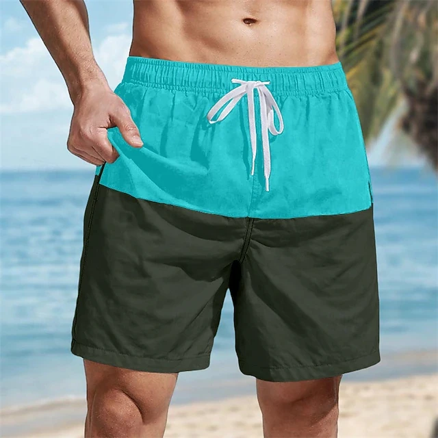 

Color Block Shorts Men Elastic Drawstring Waist Quick Dry Beach Shorts New Summer Holiday Casual Shorts For Seaside Travel Daily