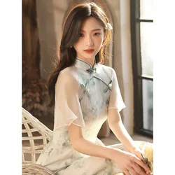 2024 Summer Cheongsam New Fairy Young Style elegante Retro Qipao Girl Small Fresh Length Modern Oriental Dress