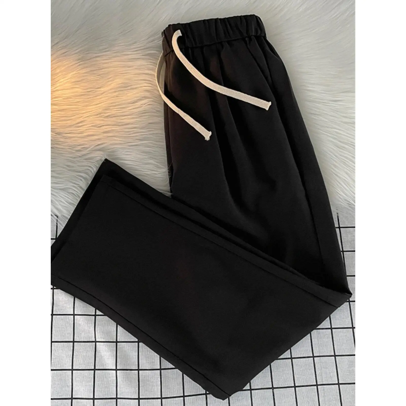 

Pure Color Straight Leg Pants Men's Elastic Waisand Suitable for Busin Formal Faion Hong Kong Sle Casual Nine