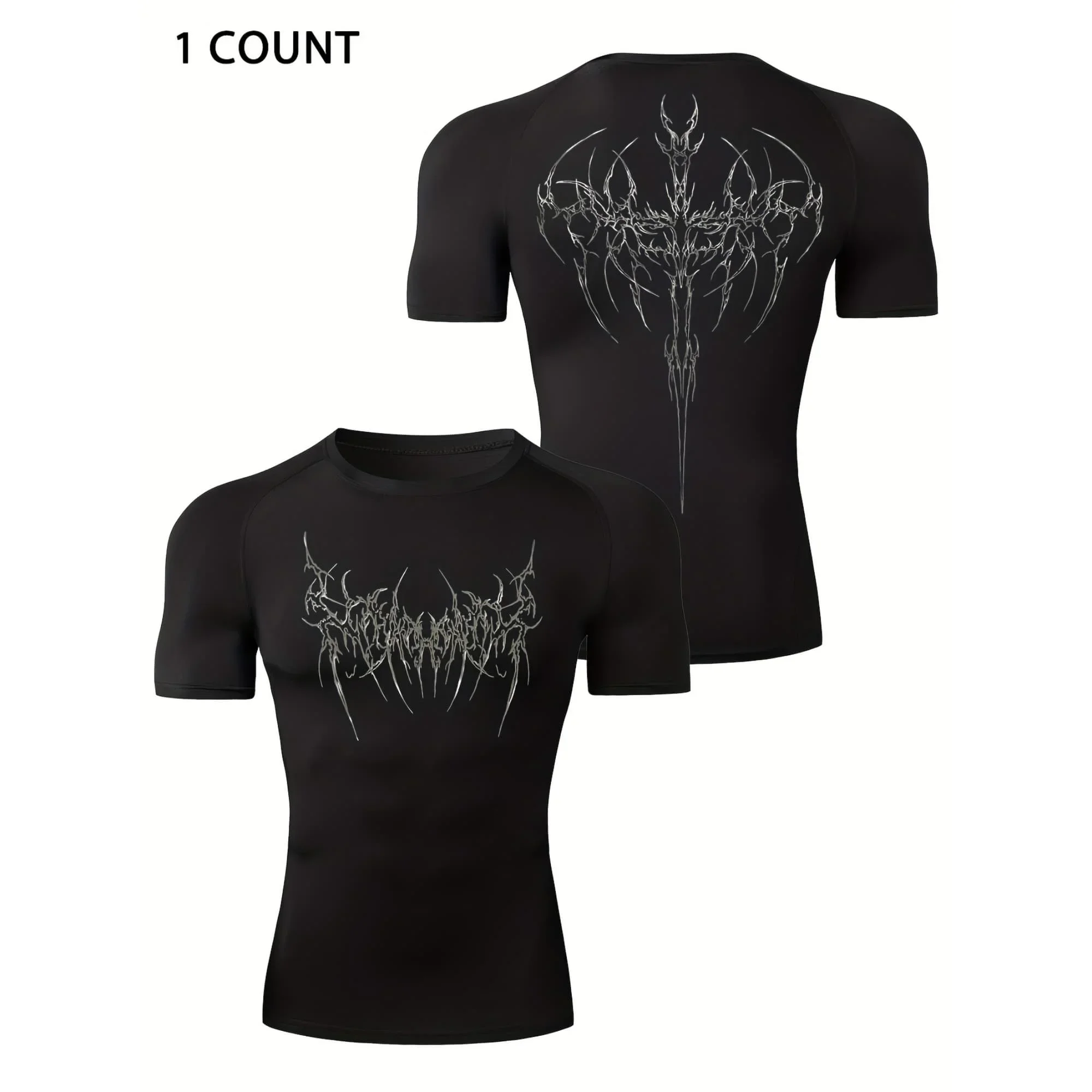 Herren-Kompressions-T-Shirt mit Gothic-Dornen-Print, schnelltrocknend, elastische Kurzarm-Ärmel, geeignet für den täglichen Freizeitgebrauch, Fitness und Outdoor-Aktivitäten. – Detail 5