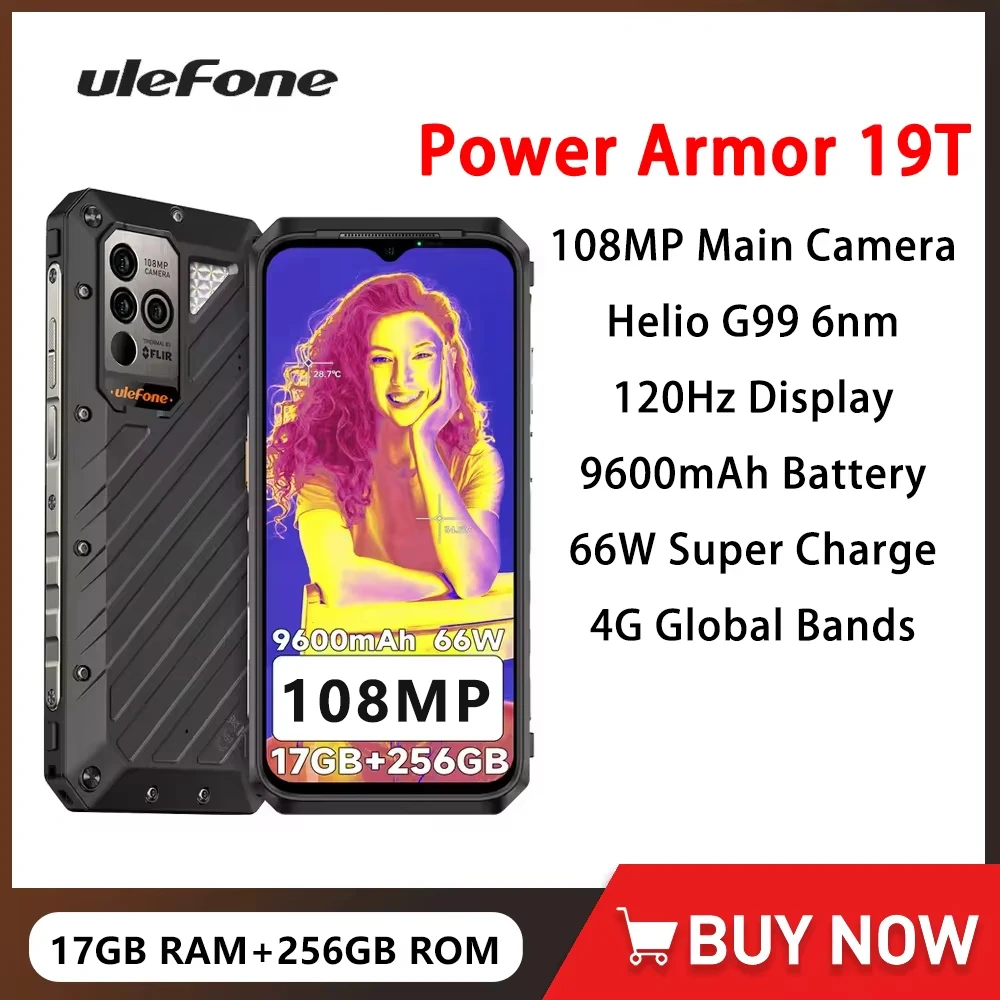 Ulefone Power Armor 19T Прочный телефон Тепловизионная камера Helio G99 17 ГБ + 256 ГБ Смартфон Android 9600 мАч 66 Вт Мобильный телефон NFC