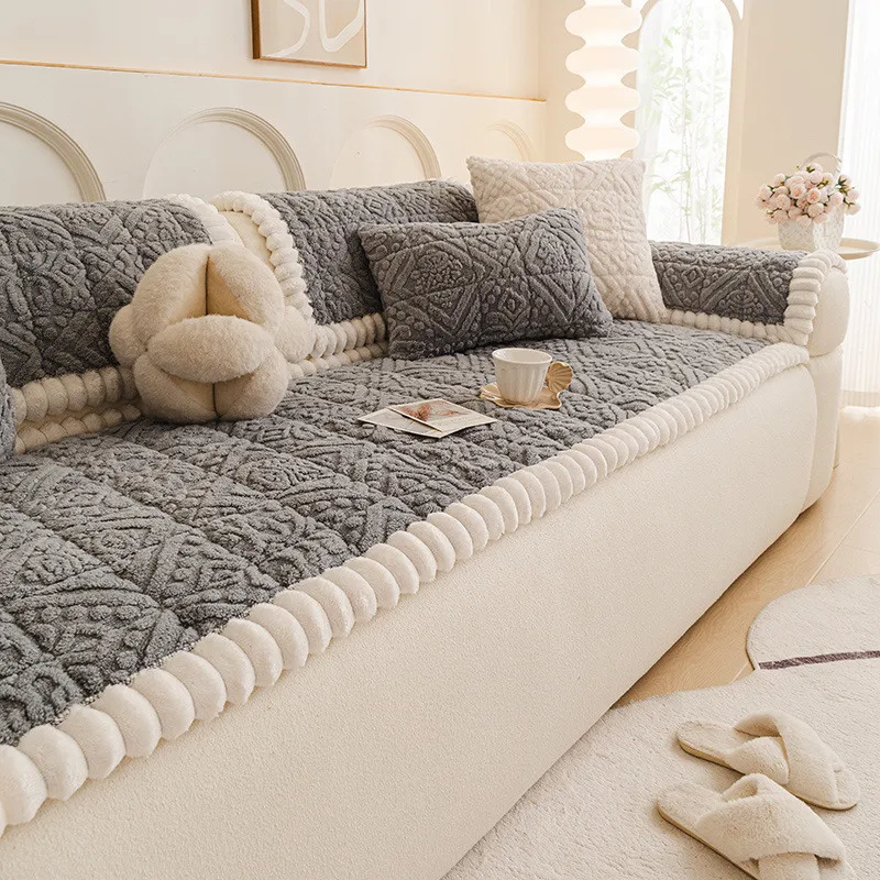 1pcs Winter Plush Soft Warm Sofa Cover Non-Slip Furniture Protector Couch Anti Cat Scratch Cushion for Home Living Room