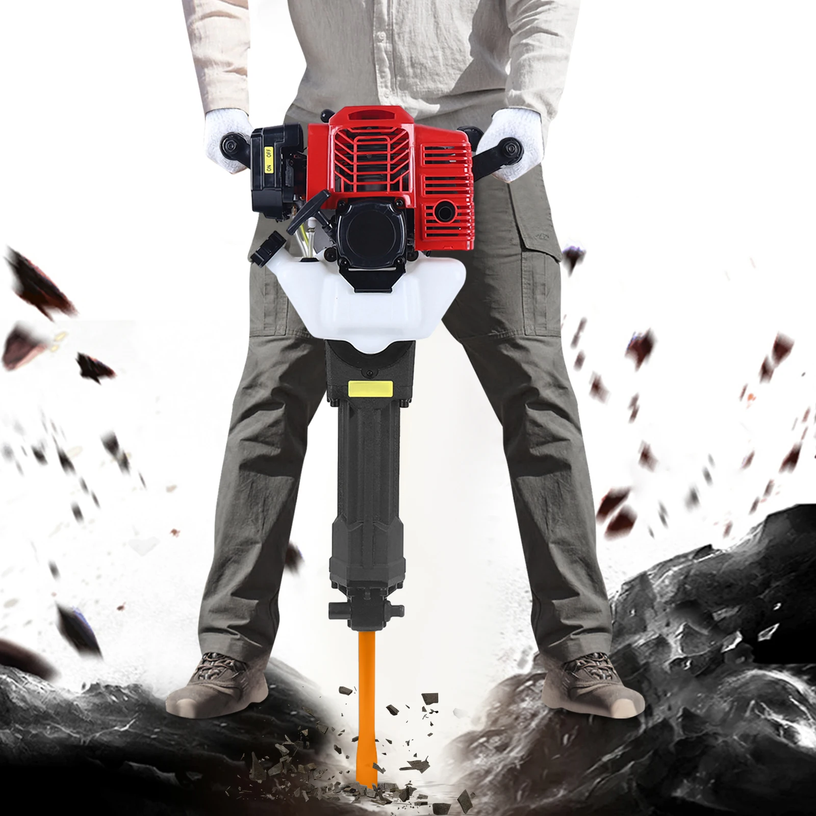 

52CC 2 Stroke Demolition Jack Hammer, Gas Powered Concrete Breaker Punch Drill Jack Hammer, Heavy Duty Concrete Breaker