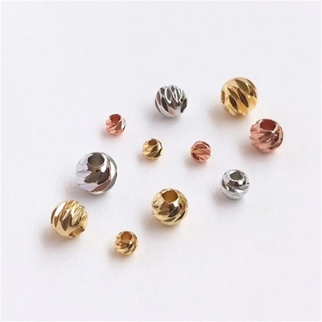 Round Cut Flower Beads, DIY String Jewelry, Loose Separated Beads, Accessories, White Gold Rose Gold, Horizontal Cut, 18K Pack