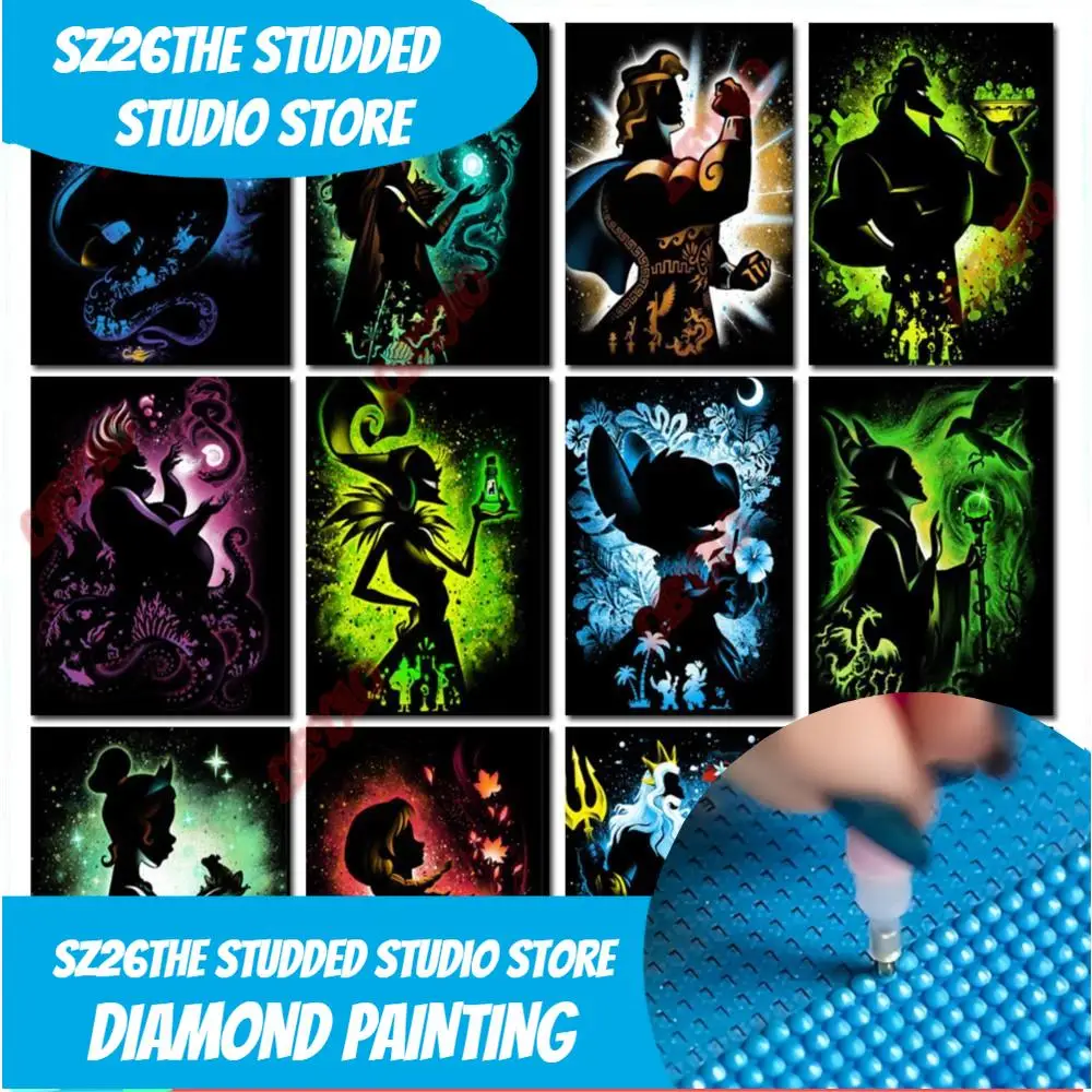 

Sz26The Studded 5D DIY Diamond Painting Cartoon Princess Disney Villains Collection Full Embroidery Mosaic Cross Stitch Kit Hom